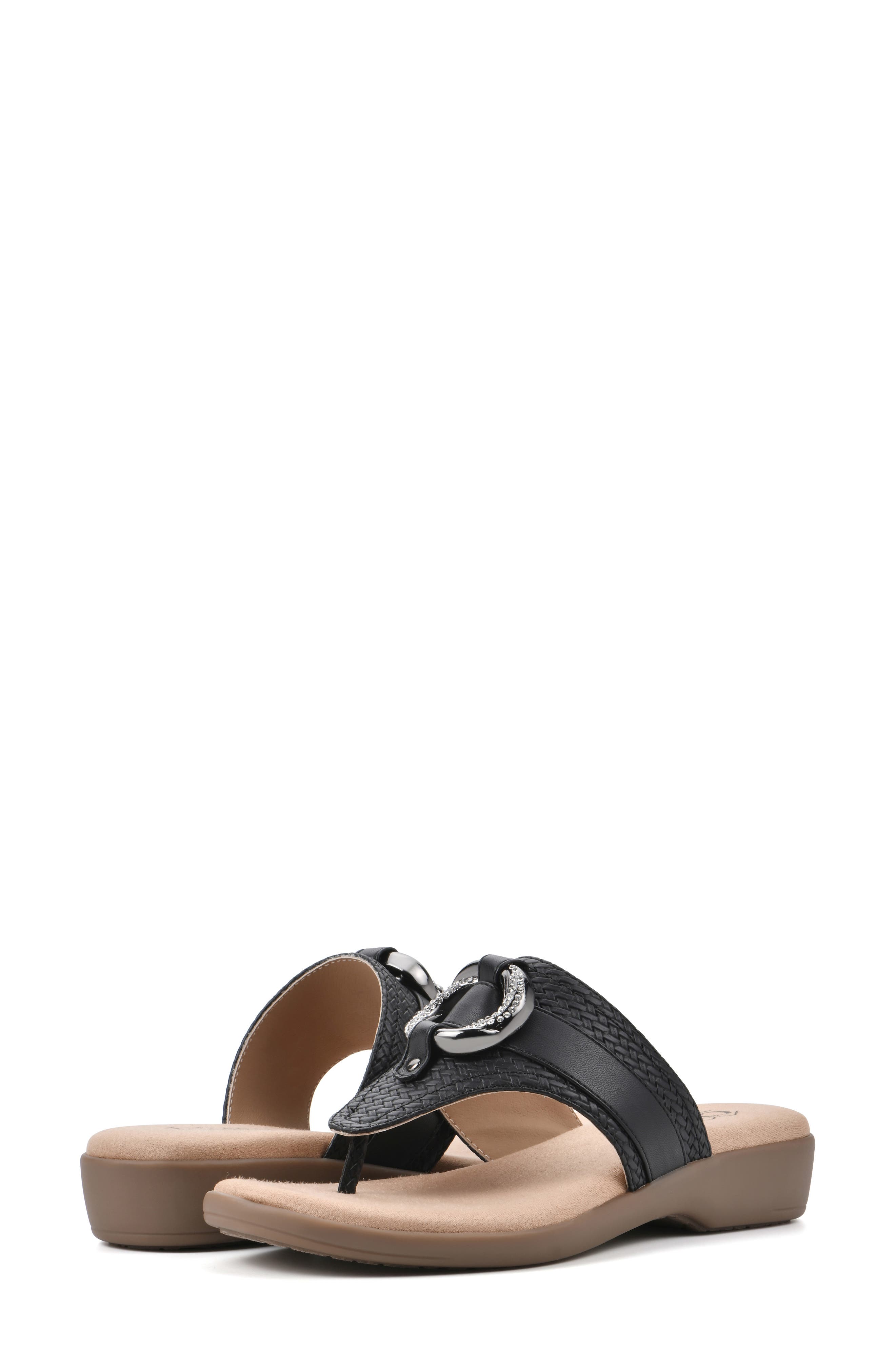 CLIFFS BY WHITE MOUNTAIN Benedict Wedge Thong Sandal, Alternate, color, Black/ Woven