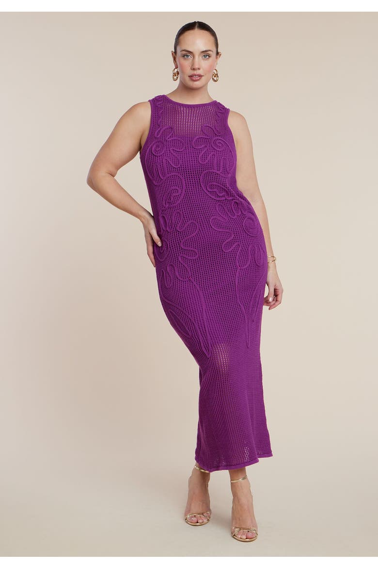 Floral Rope Knit Maxi Dress, Alternate, color, HOLLYHOCK