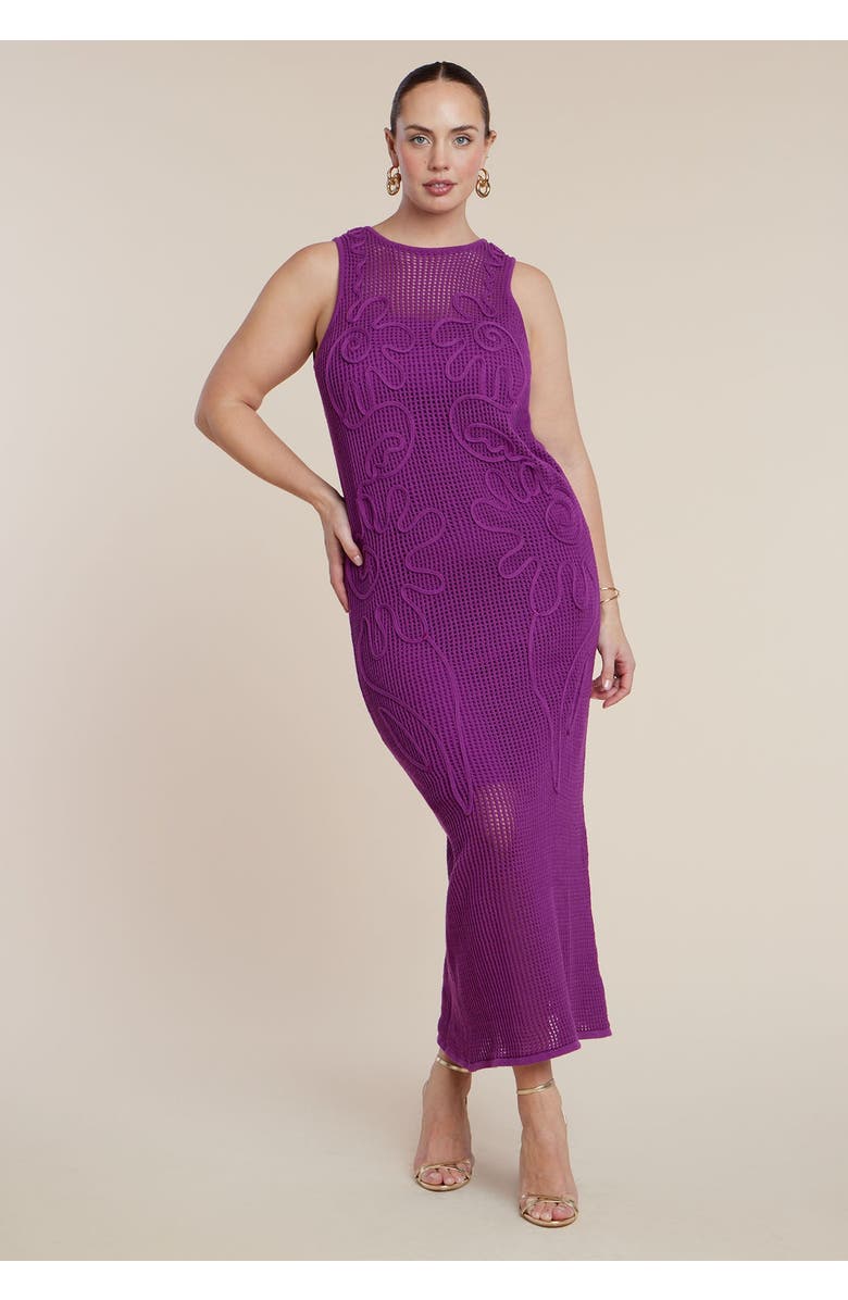ELOQUII Floral Rope Knit Maxi Dresss, Main, color, Hollyhock