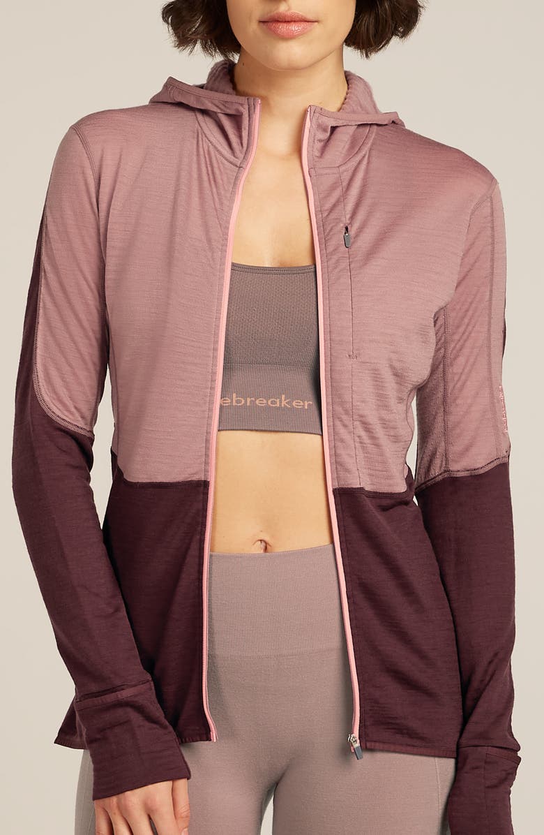 Icebreaker Tencel & Merino 200 Realfleece Descender Zip Hoodie, Main, color, Summit/ Java/ Acid Pink