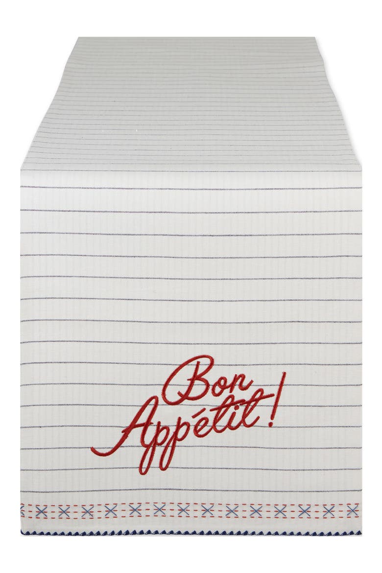 Bon Appétit Embroidered Table Runner, Main, color, WHITE