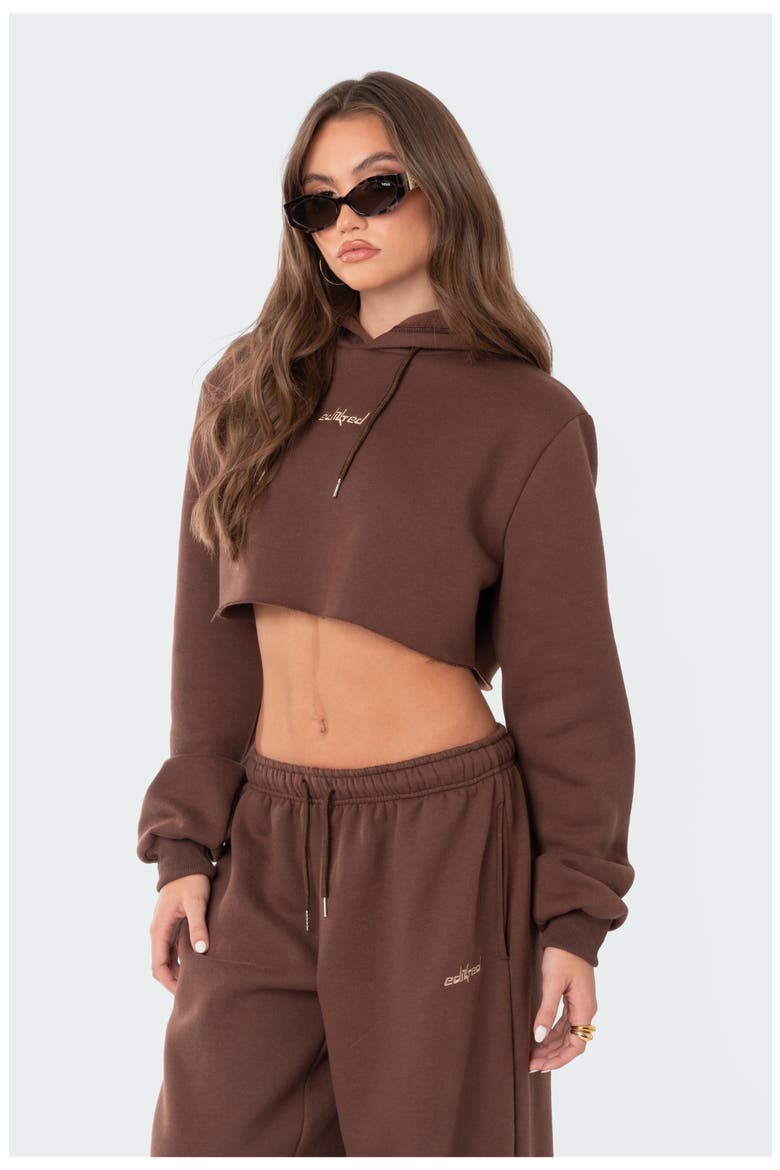 Brenna Crop Hoodie, Alternate, color, BROWN