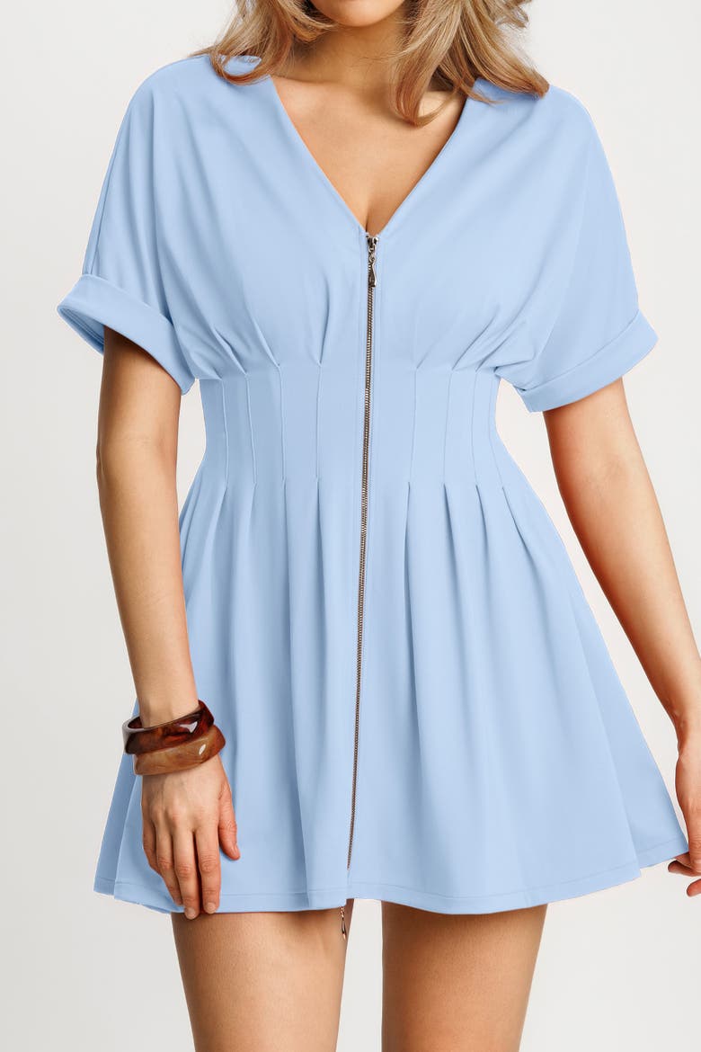 Zip Front Two-Piece Sculpting Mini Dress, Alternate, color, Powder Blue
