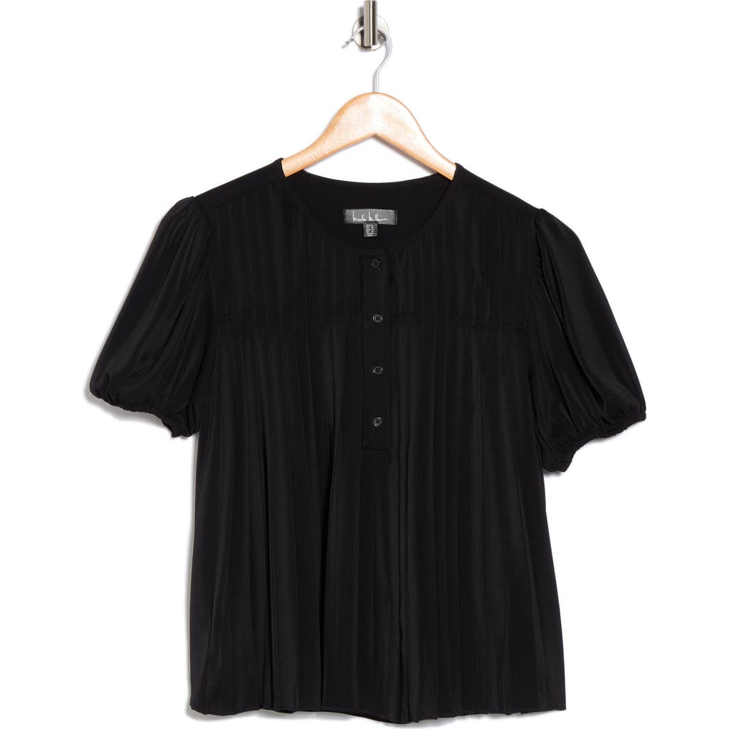 Nicole Miller Round Neck Short Sleeve Top In Black