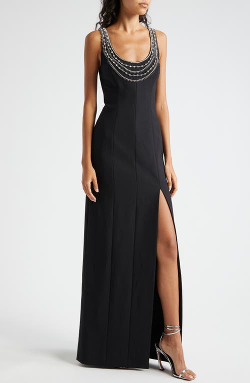 Cinq À Sept April Bead Detail Scoop Neck Gown In Black