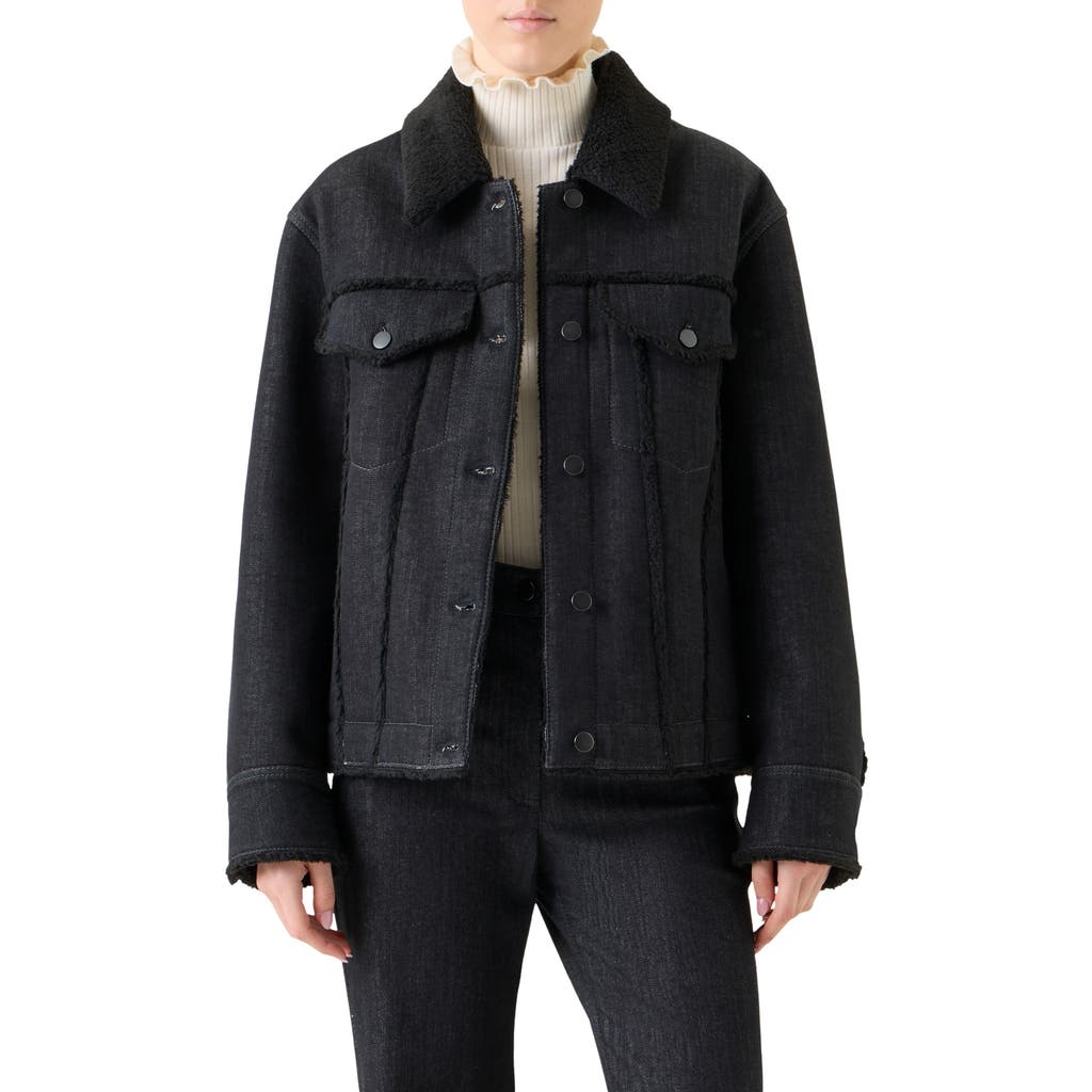 Akris Punto Faux Fur Lined Denim Trucker Jacket In Black