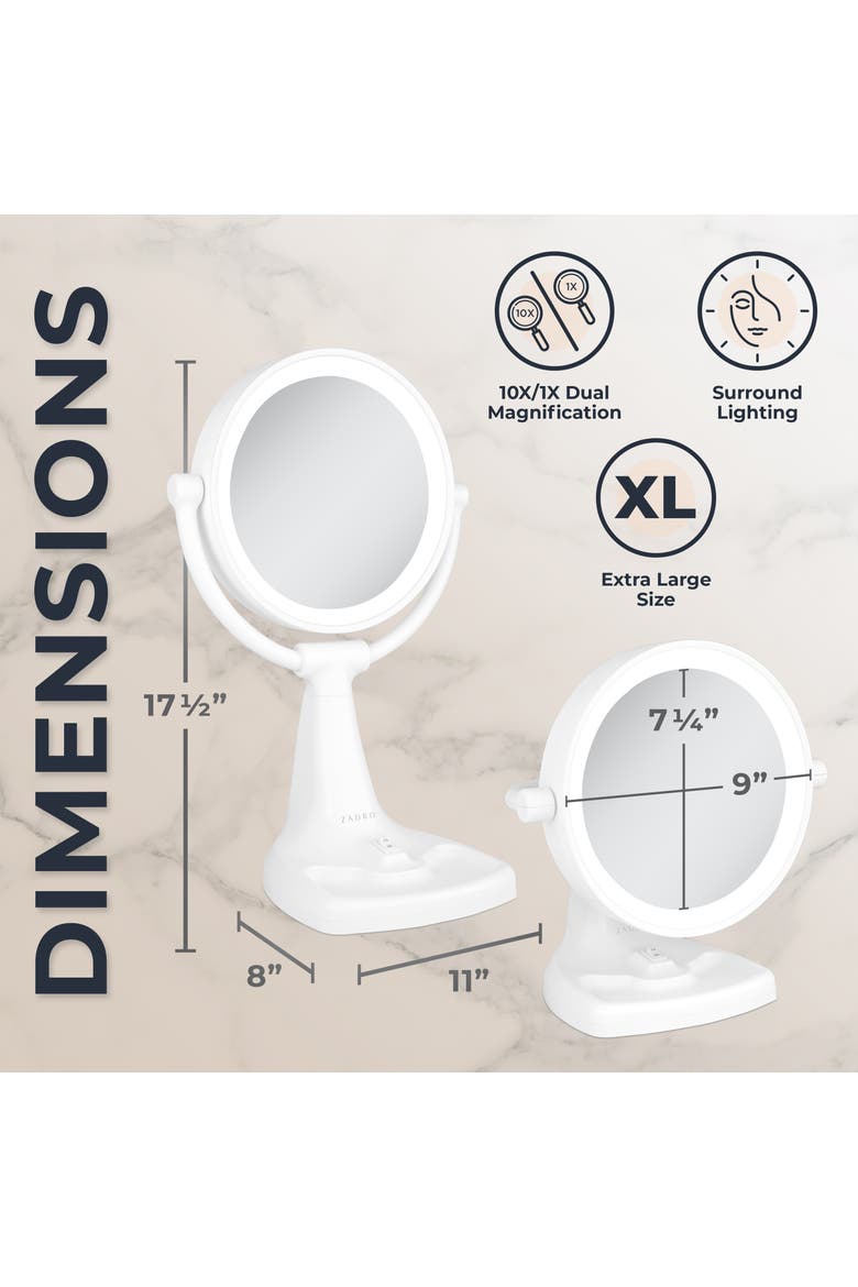 Max Bright Lighted Makeup Mirror with 10X/1X Magnification & Storage Tray, Alternate, color, White