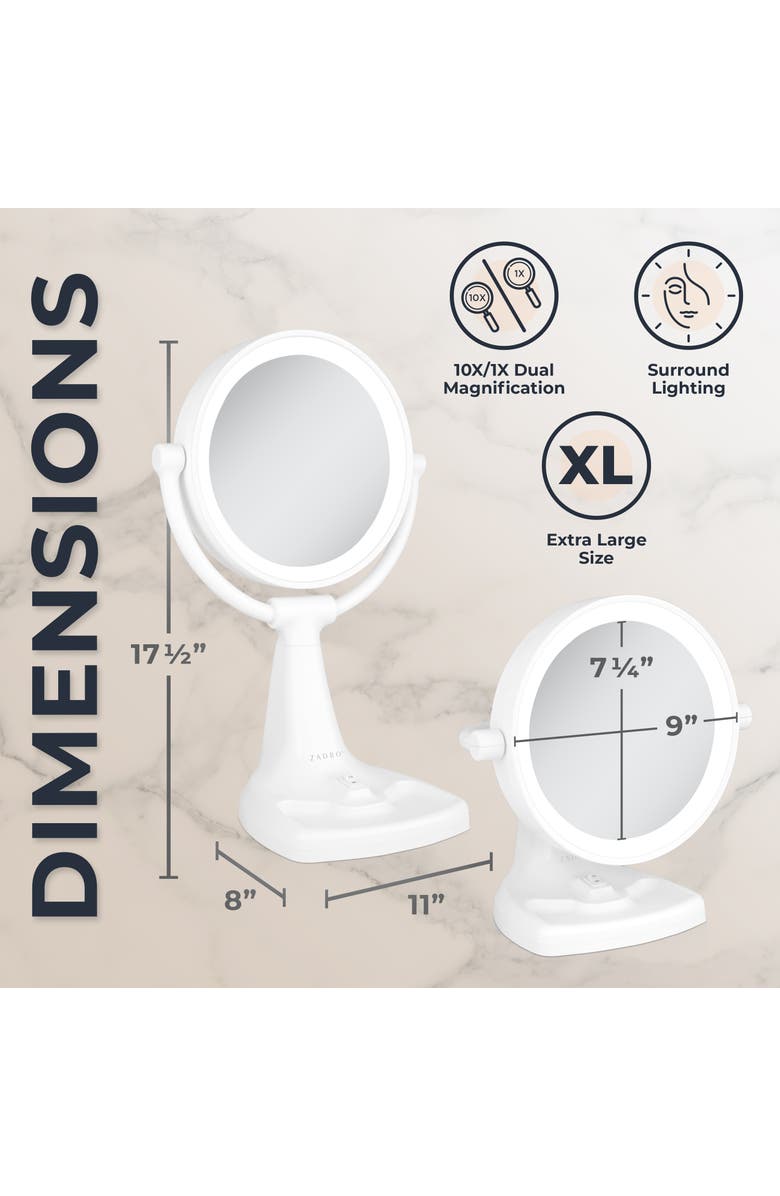 Zadro Max Bright Lighted Makeup Mirror with 10X/1X Magnification & Storage Tray, Alternate, color, White