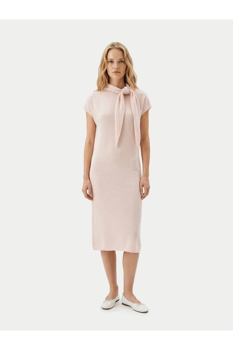 Cashmere Tie-Neck Dress, Alternate, color, peach-blush