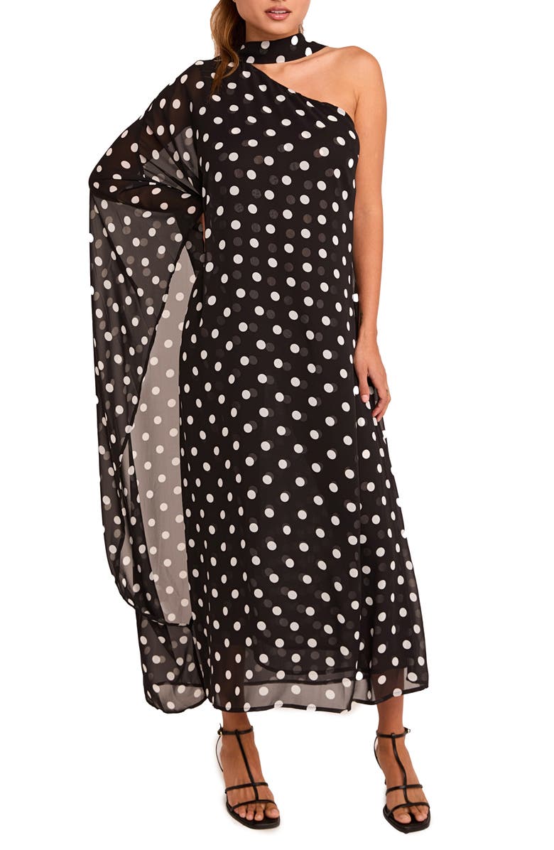 Endless Rose Sash Polka Dot One-Shoulder Maxi Dress, Main, color, 