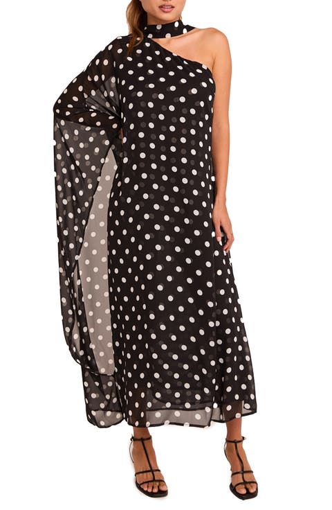 Sash Polka Dot One-Shoulder Maxi Dress