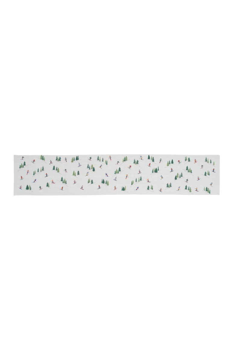 Alpine Skiers Winter Sports Reversible Plaid Christmas Runner 14" x 72", Alternate, color, White