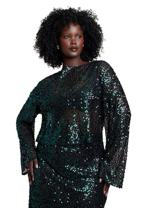 Boat Neck Sequin Crop Top