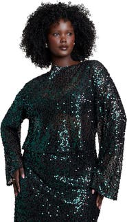 ELOQUII Boat Neck Sequin Crop Top