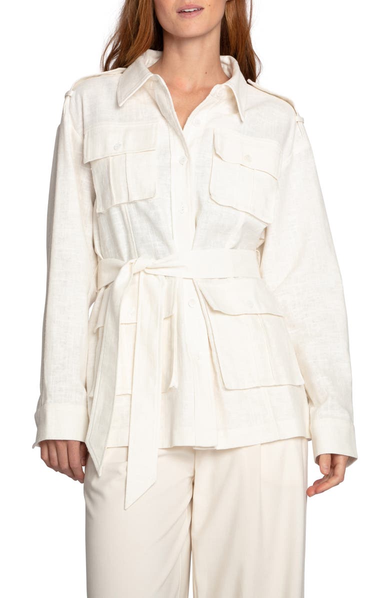 Belle & Bloom Still Storm Belted Cotton & Linen Jacket, Main, color, Cream