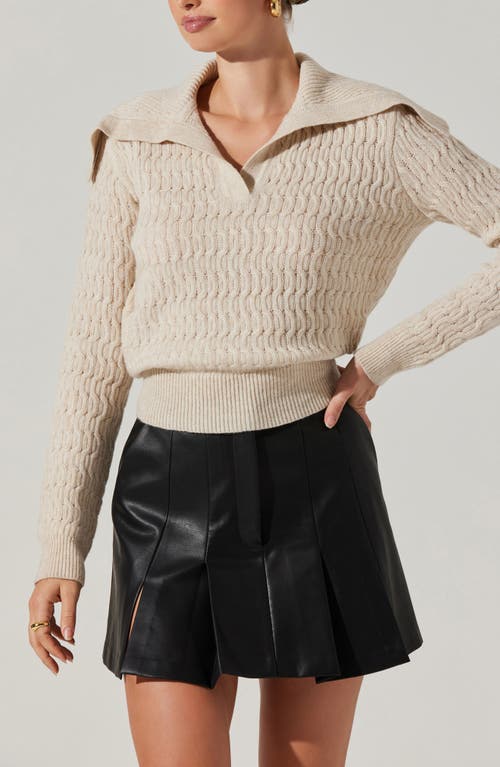 Astr Xanthe Cream Cable Knit Wool-blend Collared Pullover Sweater In White