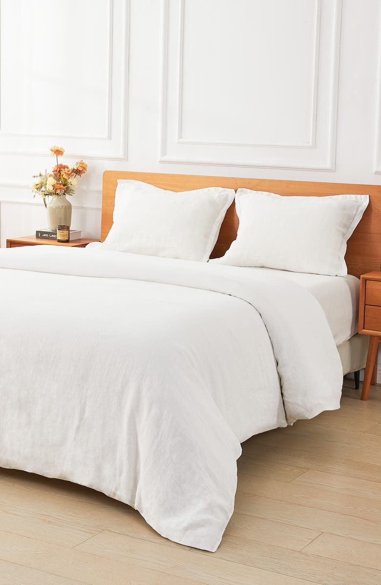 MELANGE HOME Linen Duvet Set, Alternate, color, White