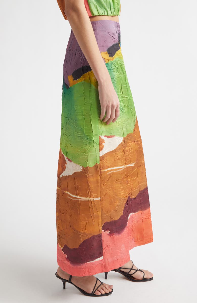 Ulla Johnson x Helen Frankenthaler Inez Crinkled Satin Pencil Skirt, Alternate, color, Nature Abhors A Vacuum