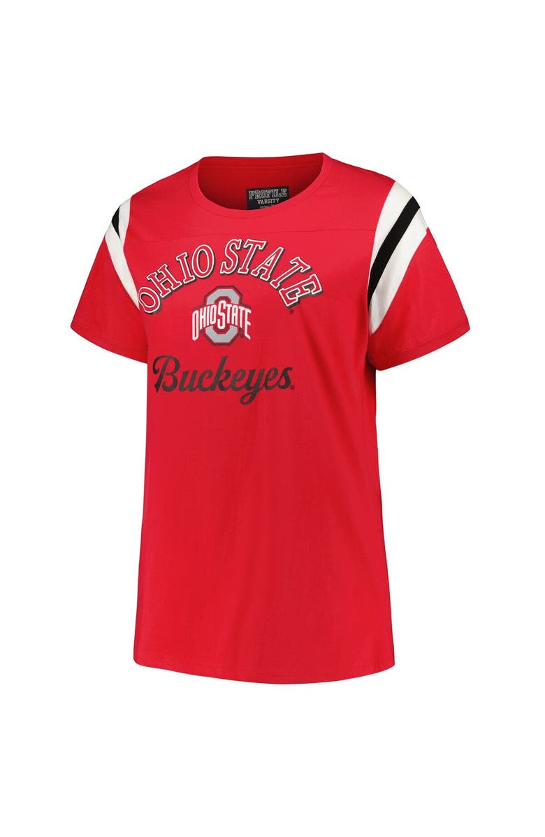 PROFILE Women's Profile Scarlet Ohio State Buckeyes Plus Size Striped Tailgate Scoop Neck T-Shirt, Alternate, color, Scarlet