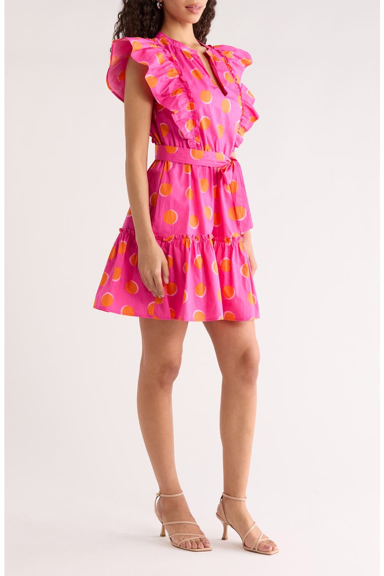 Rosy Polka Dot Ruffle Minidress, Alternate, color, FUCHSIA-ORANGE-DOT