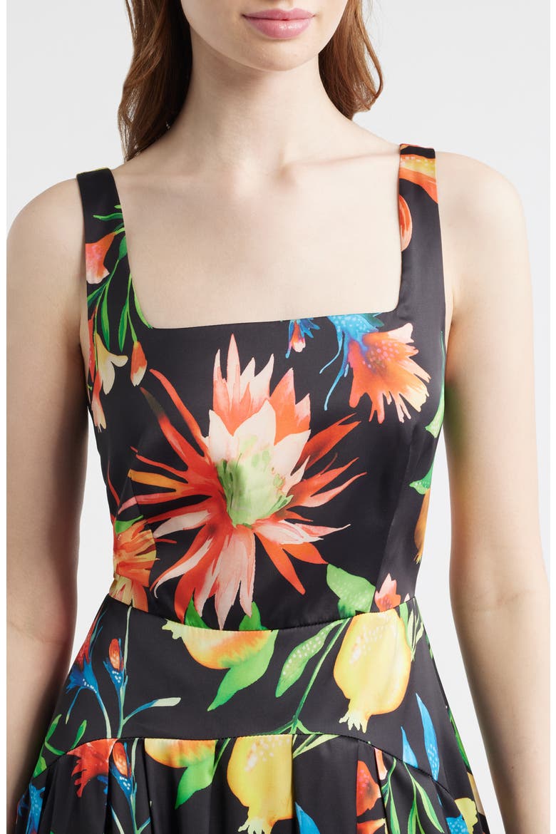 Juno Floral Print Midi Dress, Alternate, color, BLACK MULTI