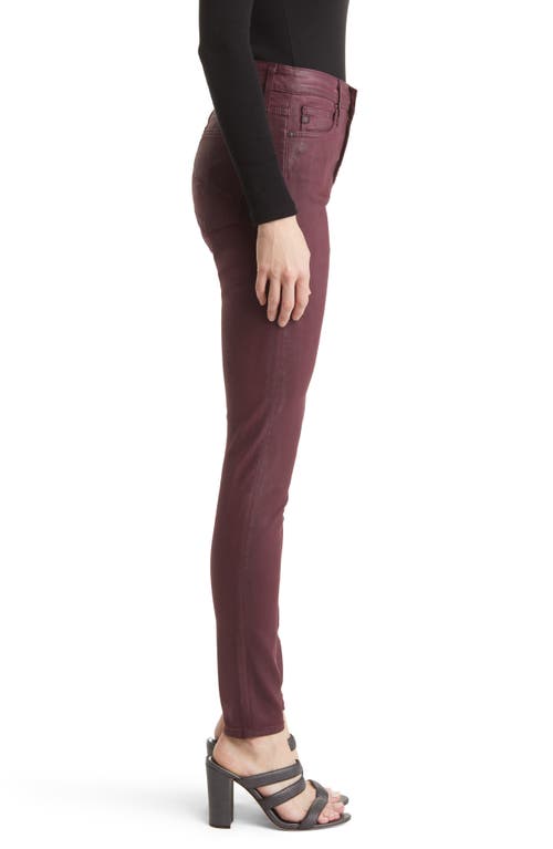 Ag The Farrah High Rise Skinny Jeans In Leatherette Light Maroon Peak