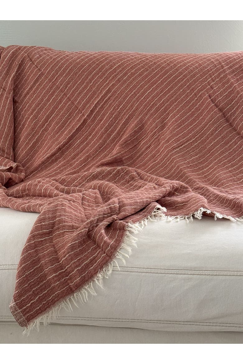 Striped Cotton Crinkled Throw, Alternate, color, Red
