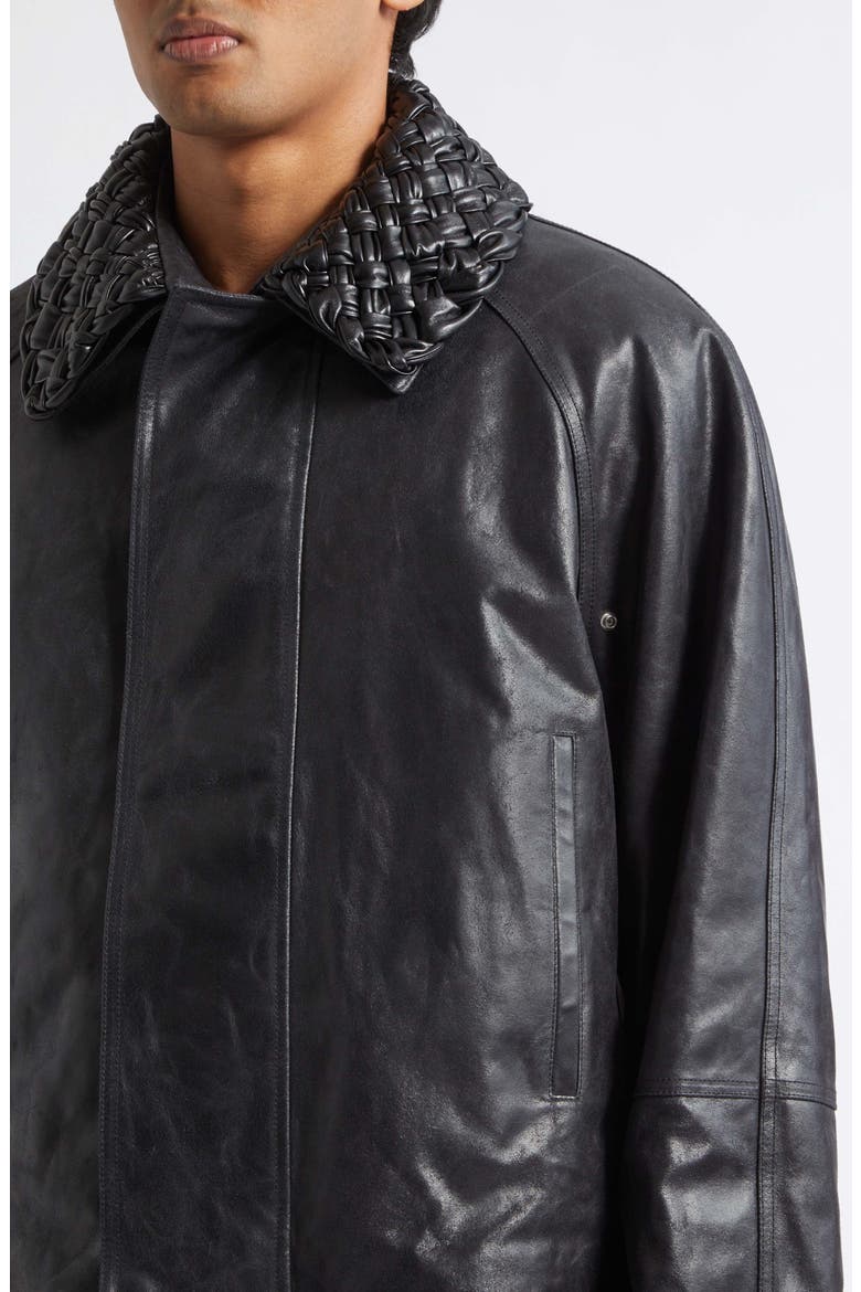 Intrecciato Collar Crackled Leather Jacket, Alternate, color, 1010 DOUBLE BLACK
