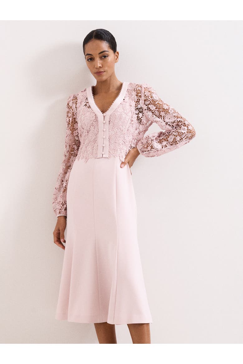 Ayumi Part Lace Midi Dress, Main, color, Pale Pink