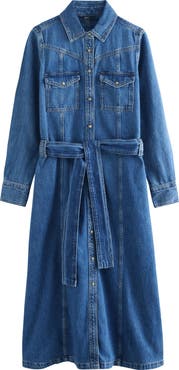 NEXT Western Tie Waist Denim Midi Dress