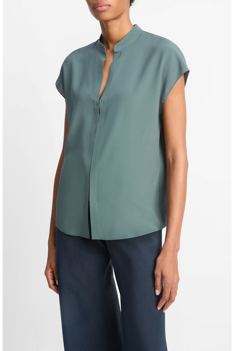 Cap Sleeve Silk Blend Top, Alternate, color, TEAL STONE/ CLAY SAGE