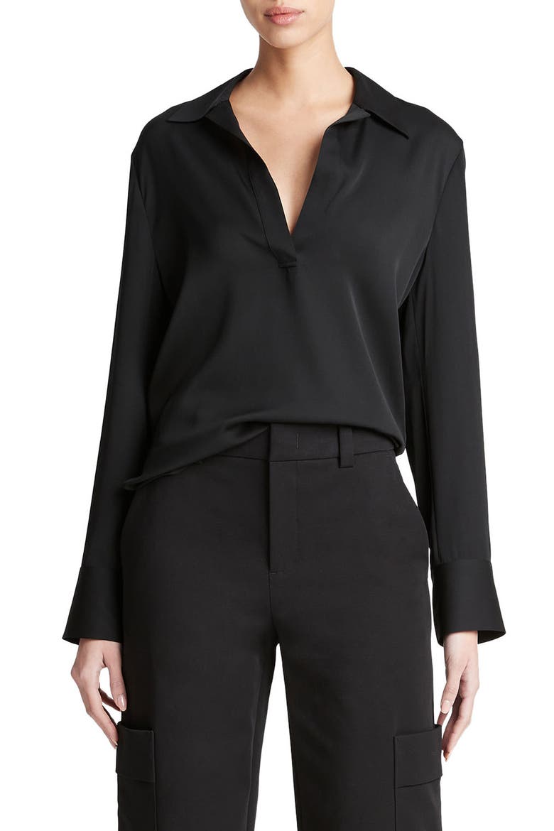 Silk Blend Polo Shirt, Main, color, BLACK