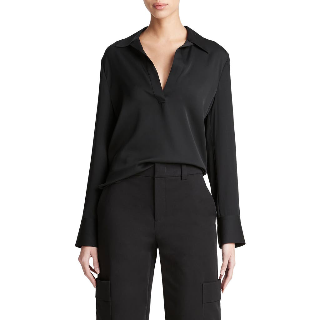Shop Vince Silk Blend Polo Shirt In Black