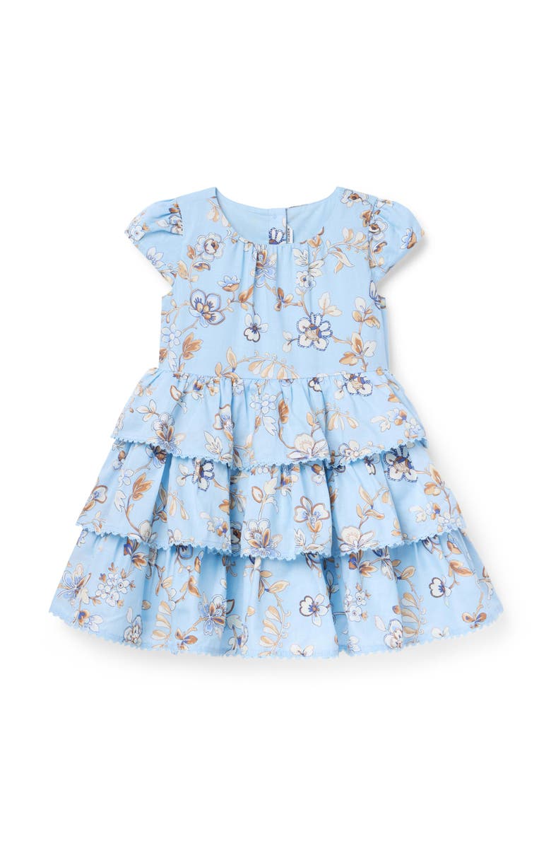 Janie and Jack Floral Tiered Ruffle Dress, Main, color, Blue