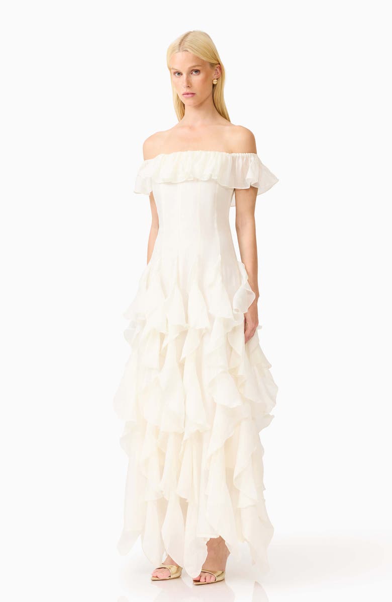 Elliatt Yvette Off the Shoulder Ruffle Gown, Alternate, color, White