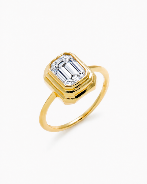 Moissanite Double Bezel Emerald Ring