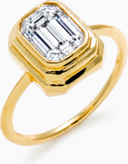 BY ADINA EDEN Moissanite Double Bezel Emerald Ring