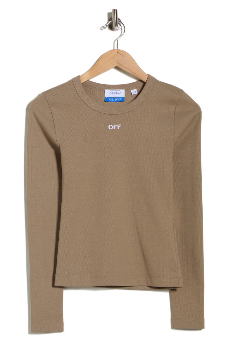 Fitted Long Sleeve Ribbed Crop T-Shirt, Alternate, color, TIMBER WOLF