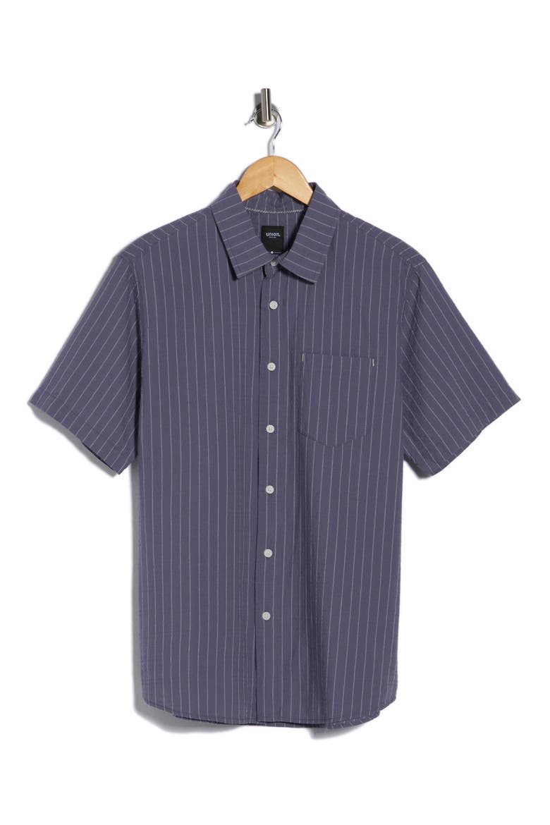 Jupiter Yarn Dyed Seersucker Short Sleeve Button-Up Shirt, Alternate, color, NIGHT SHADOW