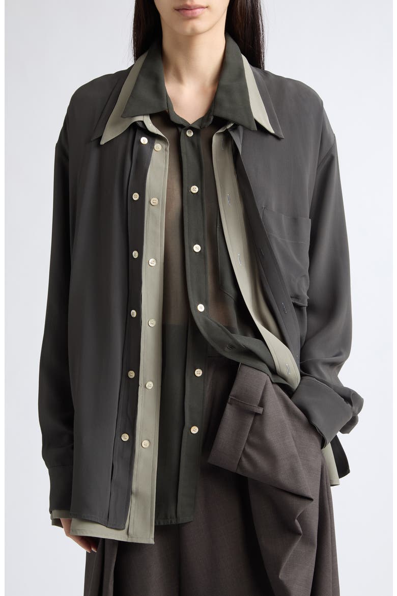 Georgette Triple Layered Look Button-Up Shirt, Main, color, SAGE GEORGETTE TRIPLE COMBO