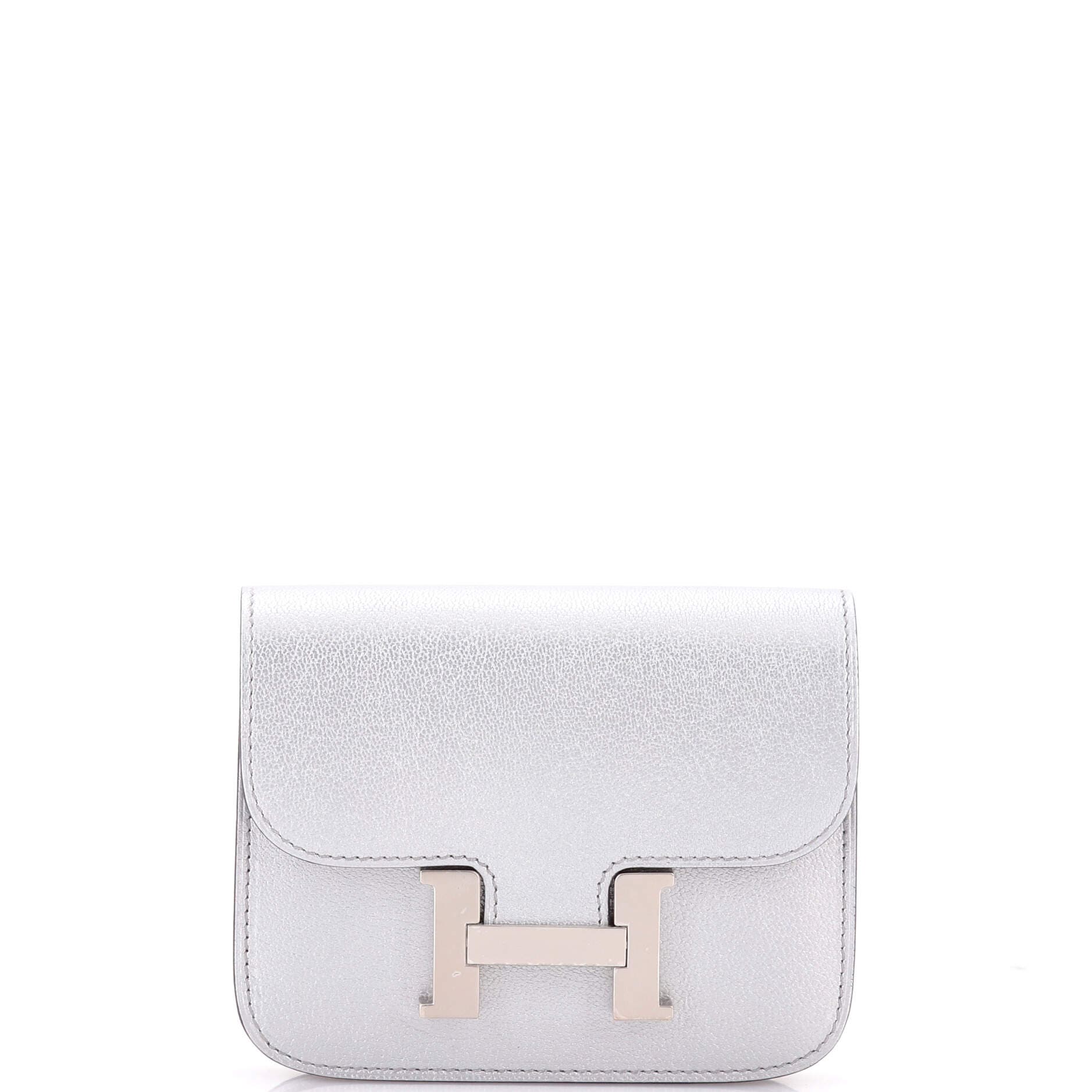 Pre-Owned Hermes Constance Slim Wallet Chevre Chamkilight, Main, color, Gris Argente