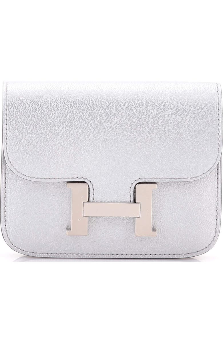 Pre-Owned Hermes Constance Slim Wallet Chevre Chamkilight, Main, color, Gris Argente