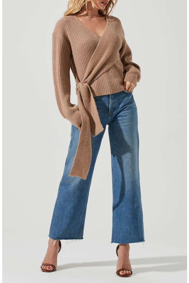 Ribbed Wrap Front Sweater, Alternate, color, BROWN