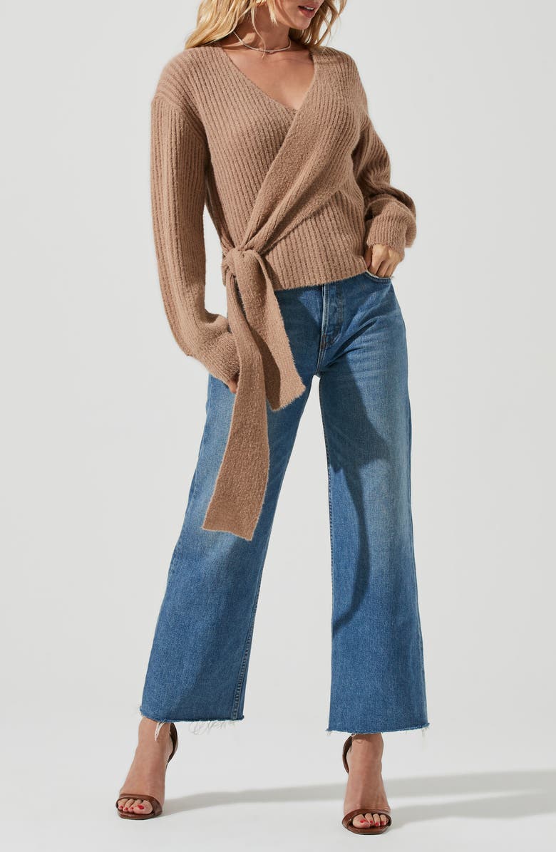 ASTR the Label Ribbed Wrap Front Sweater, Alternate, color,