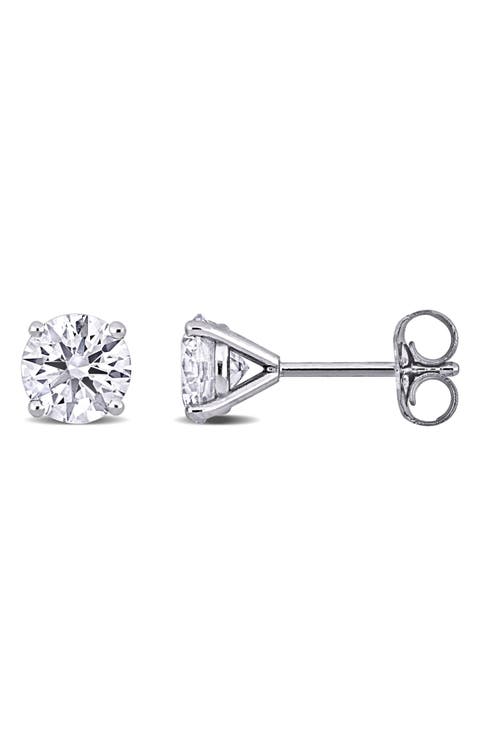 14K White Gold Round Lab Grown Diamond Stud Earrings