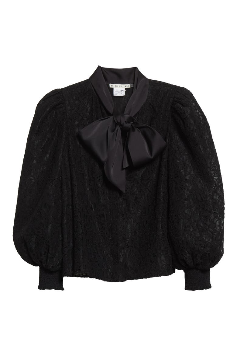 Brentley Tie Neck Lace Blouse, Alternate, color, BLACK