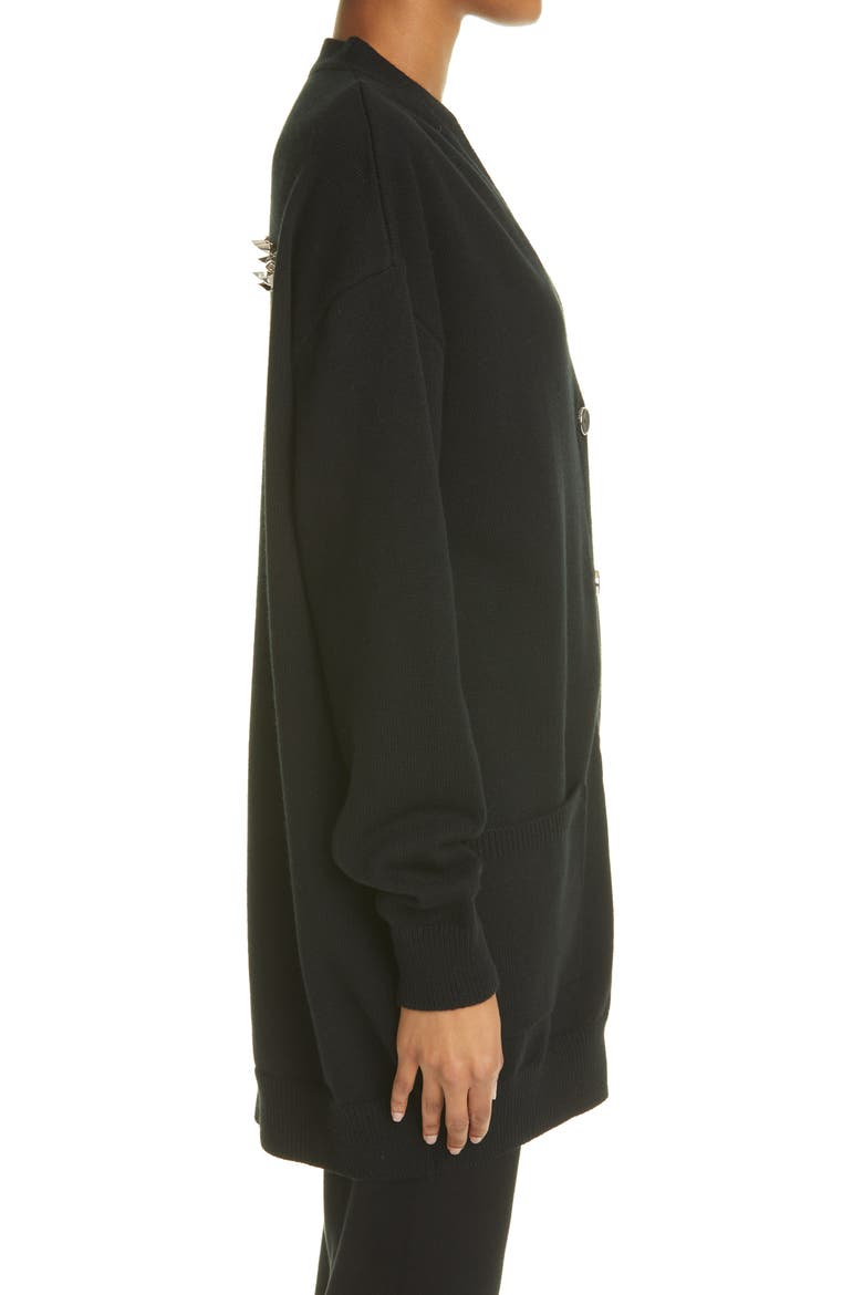 Spike Logo Wool & Cashmere Cardigan, Alternate, color, BLACK