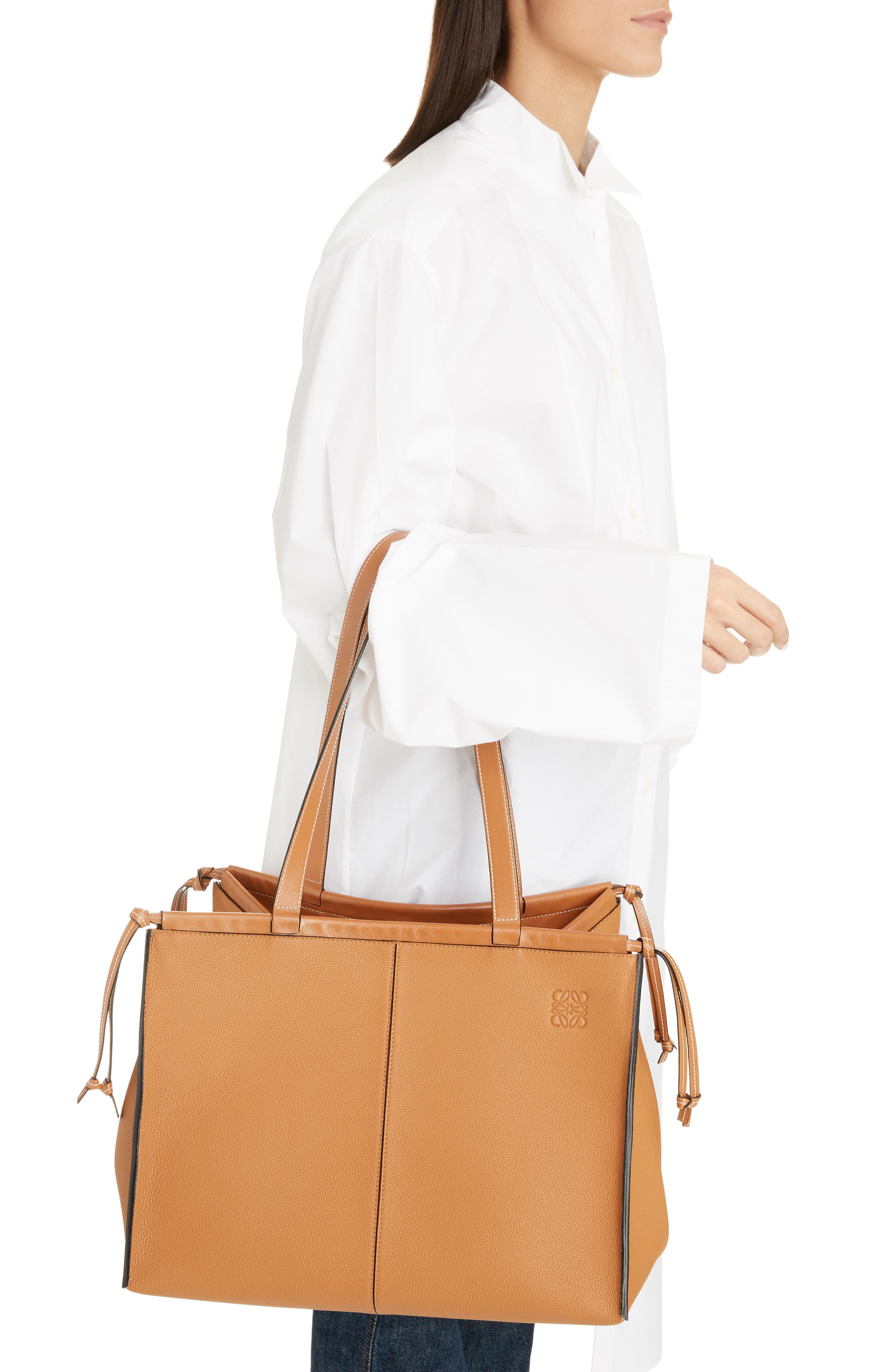 Cushion Leather Convertible Gusset Tote, Alternate, color, LIGHT CARAMEL