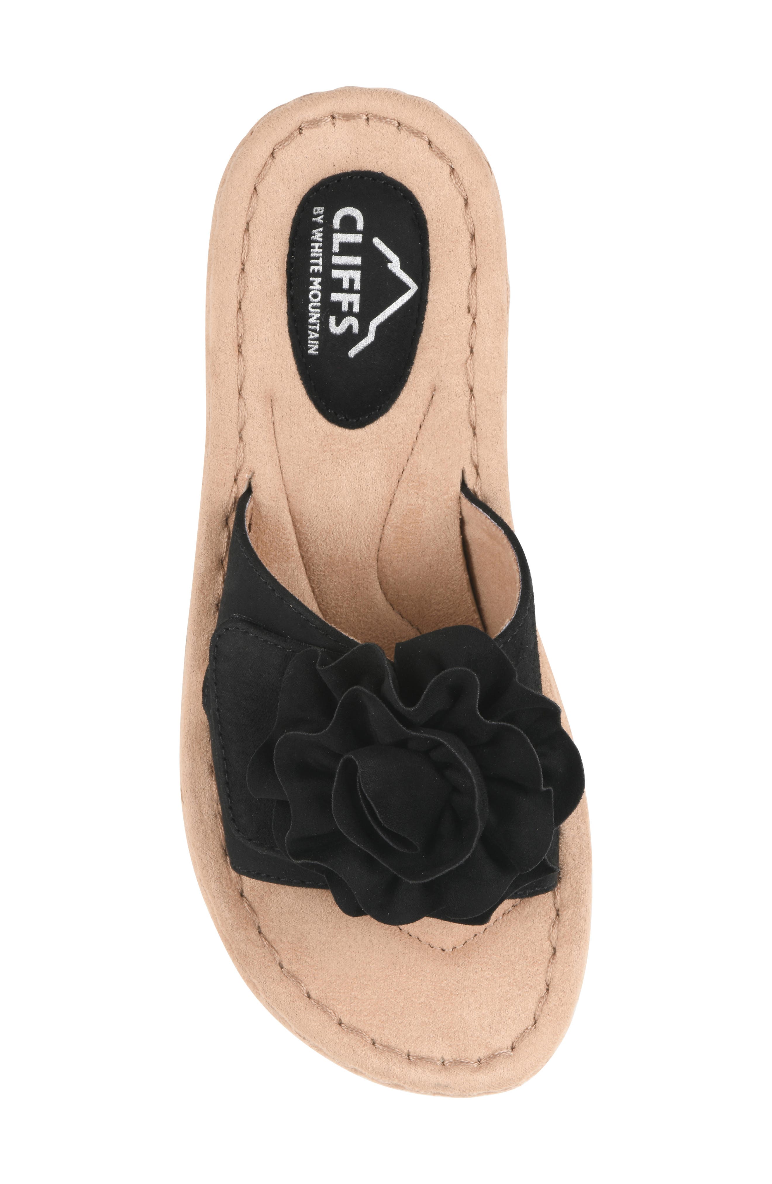 CLIFFS BY WHITE MOUNTAIN Casmyn Floral Mini Wedge Sandal - Wide Width Available, Alternate, color, Black/ Fabric