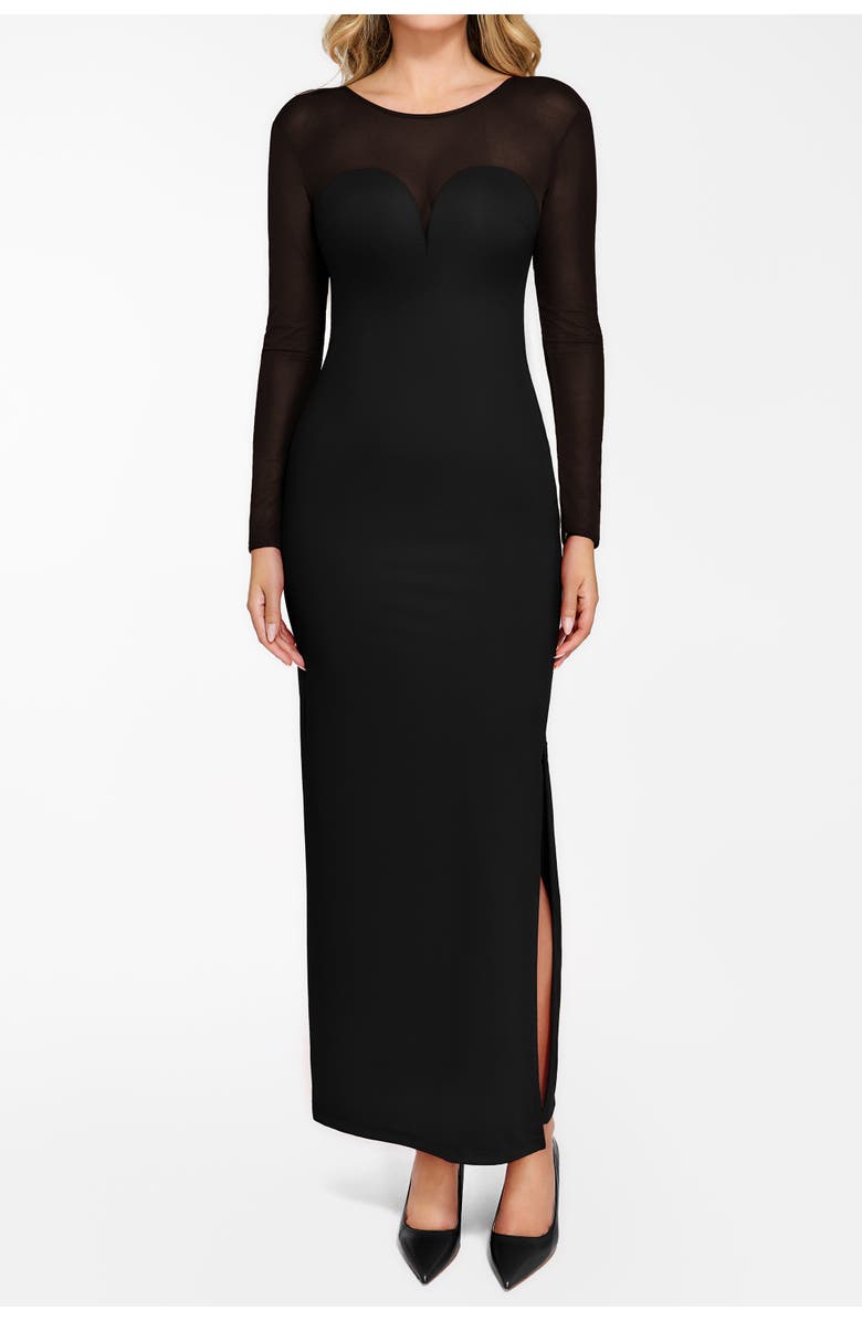 Popilush Shapewear Mesh Long Sleeve V-Back Slimming Maxi Dress | Nordstrom Popilush Shapewear Mesh Long Sleeve V-Back Slimming Maxi Dress | Nordstrom